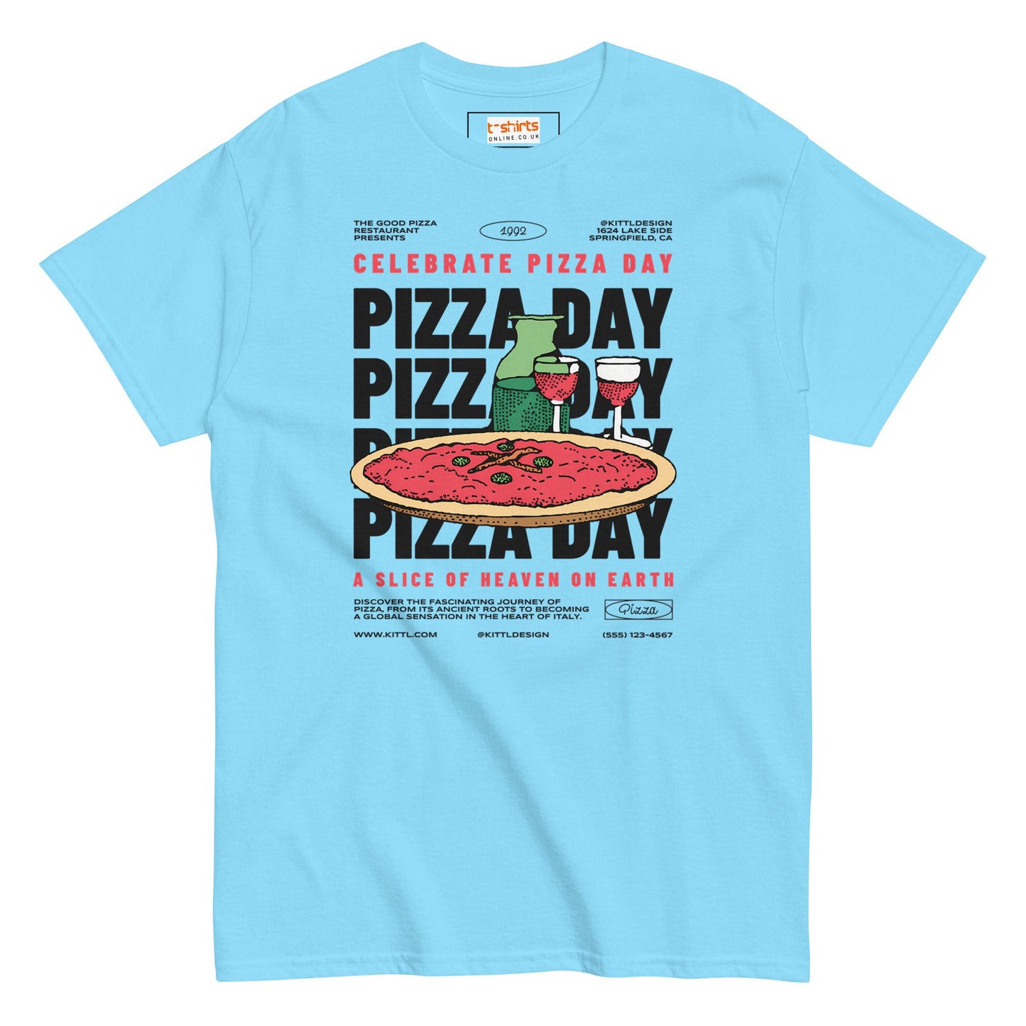 Pizza Day T-Shirt | Food Graphic Bold Tee - Sky - T-Shirts Online