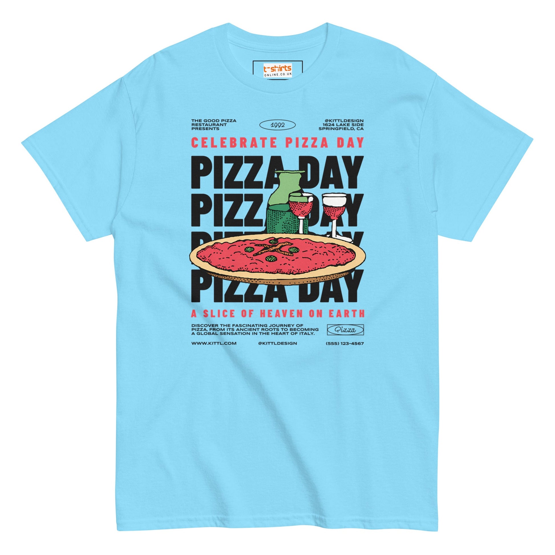 Pizza Day T-Shirt | Food Graphic Bold Tee - Sky - T-Shirts Online