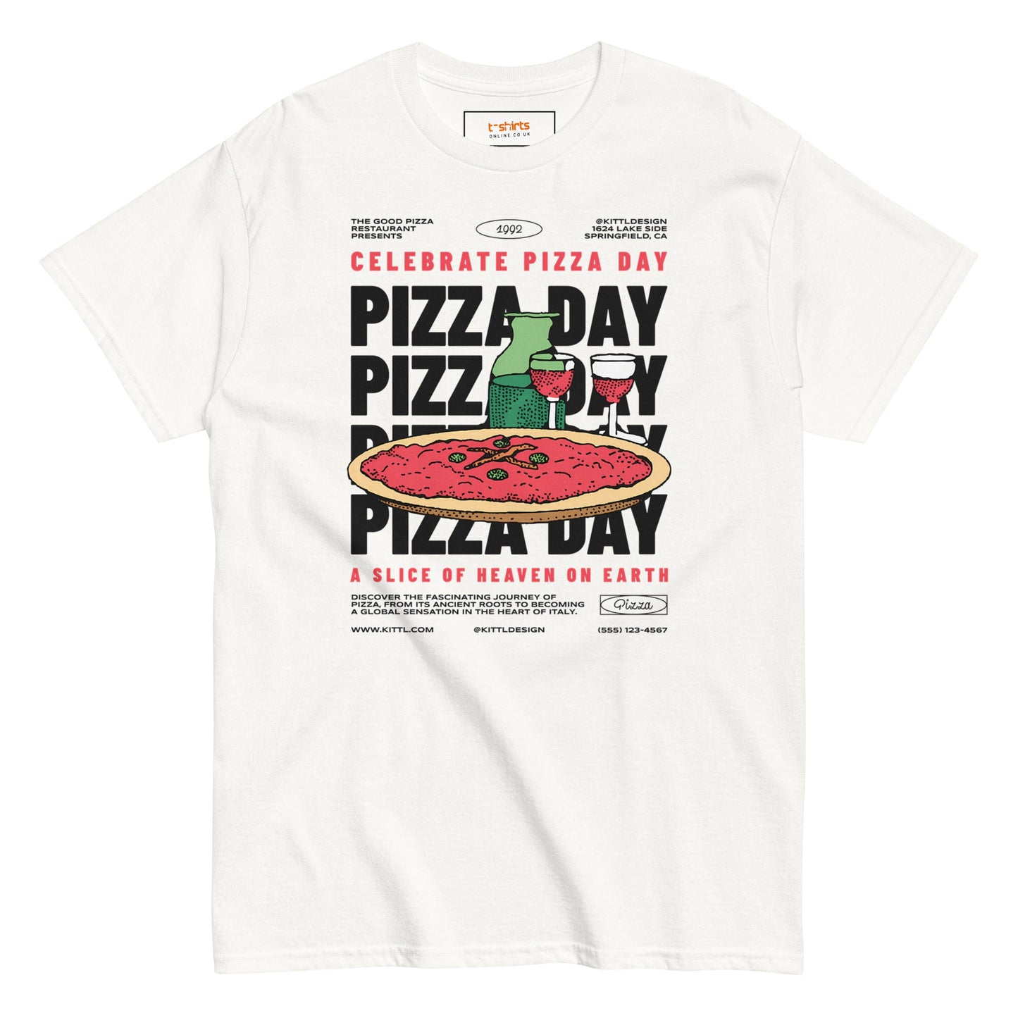 Pizza Day T-Shirt | Food Graphic Bold Tee - White - T-Shirts Online