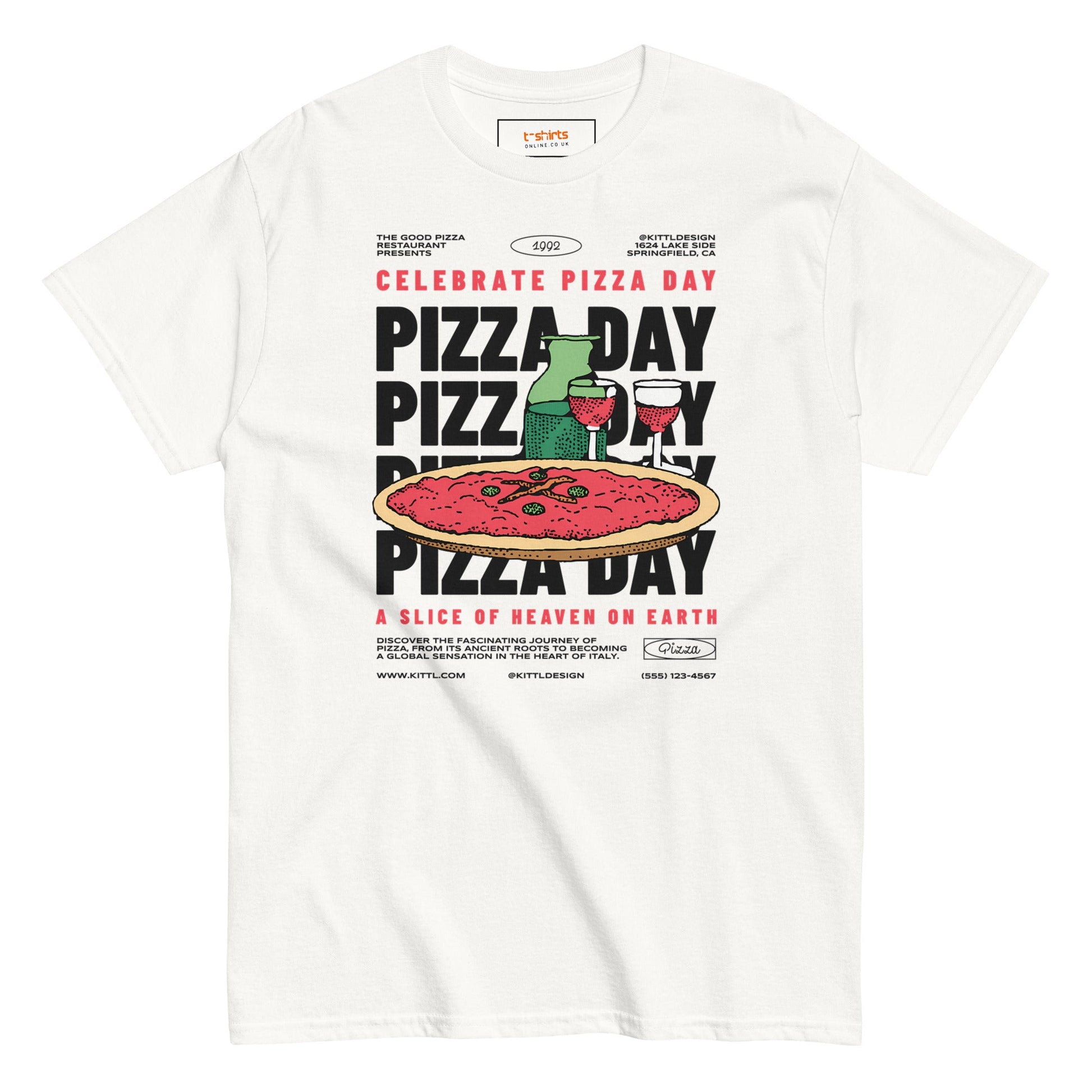Pizza Day T-Shirt | Food Graphic Bold Tee - White - T-Shirts Online