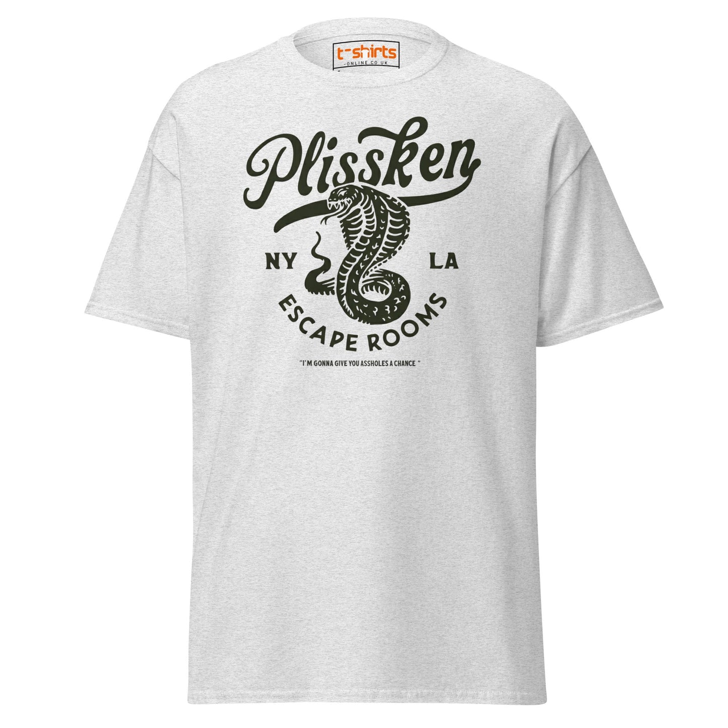 Plissken Escape Rooms T-Shirt | Retro Snake Design - Ash - T-Shirts Online