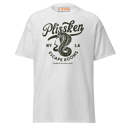 Plissken Escape Rooms T-Shirt | Retro Snake Design - Ash - T-Shirts Online