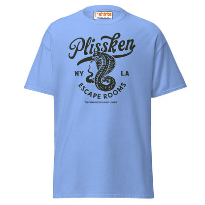 Plissken Escape Rooms T-Shirt | Retro Snake Design - Carolina Blue - T-Shirts Online