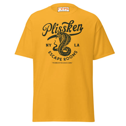 Plissken Escape Rooms T-Shirt | Retro Snake Design - Gold - T-Shirts Online