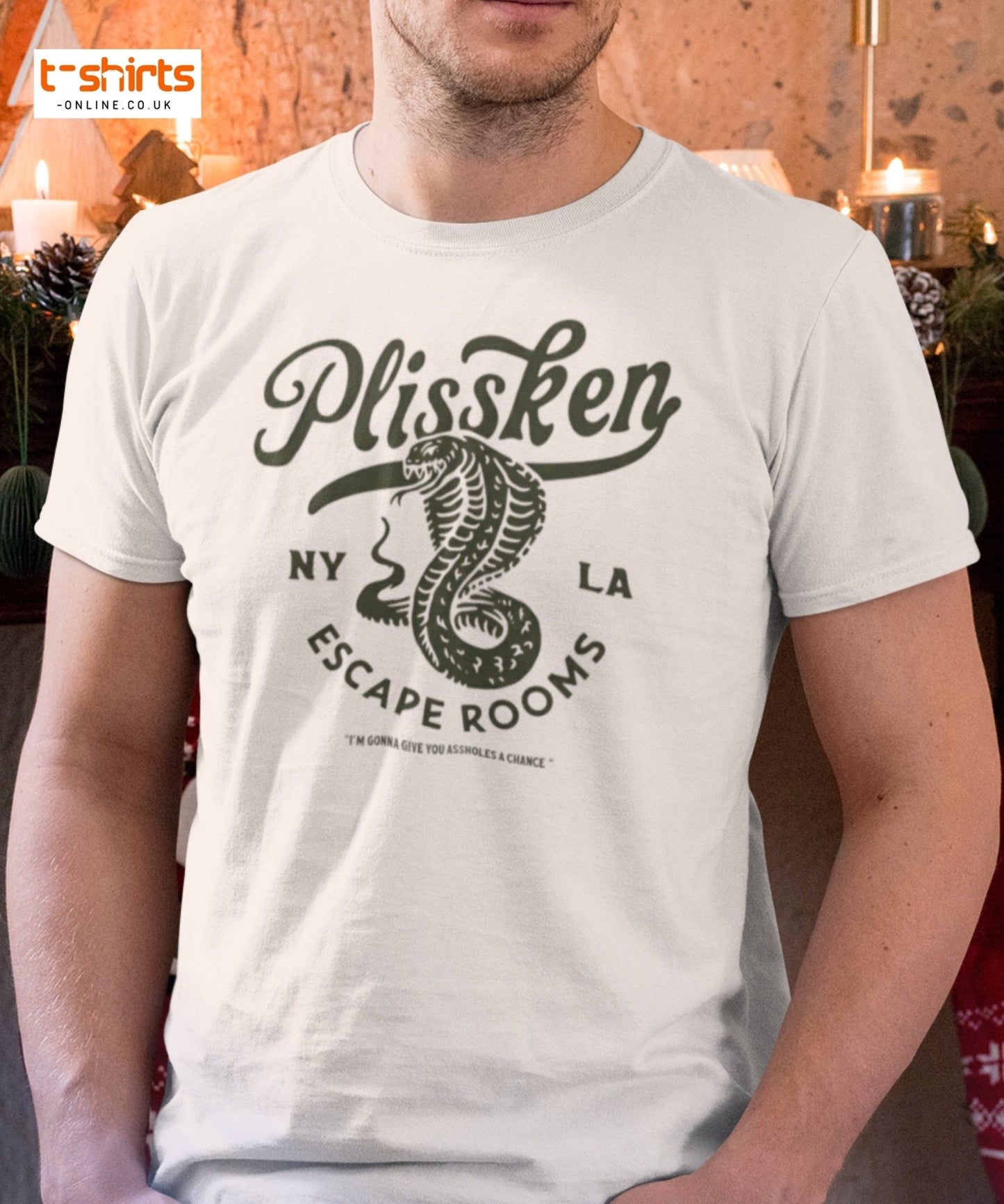 Plissken Escape Rooms T-Shirt | Retro Snake Design - Military Green - T-Shirts Online