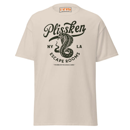 Plissken Escape Rooms T-Shirt | Retro Snake Design - Natural - T-Shirts Online