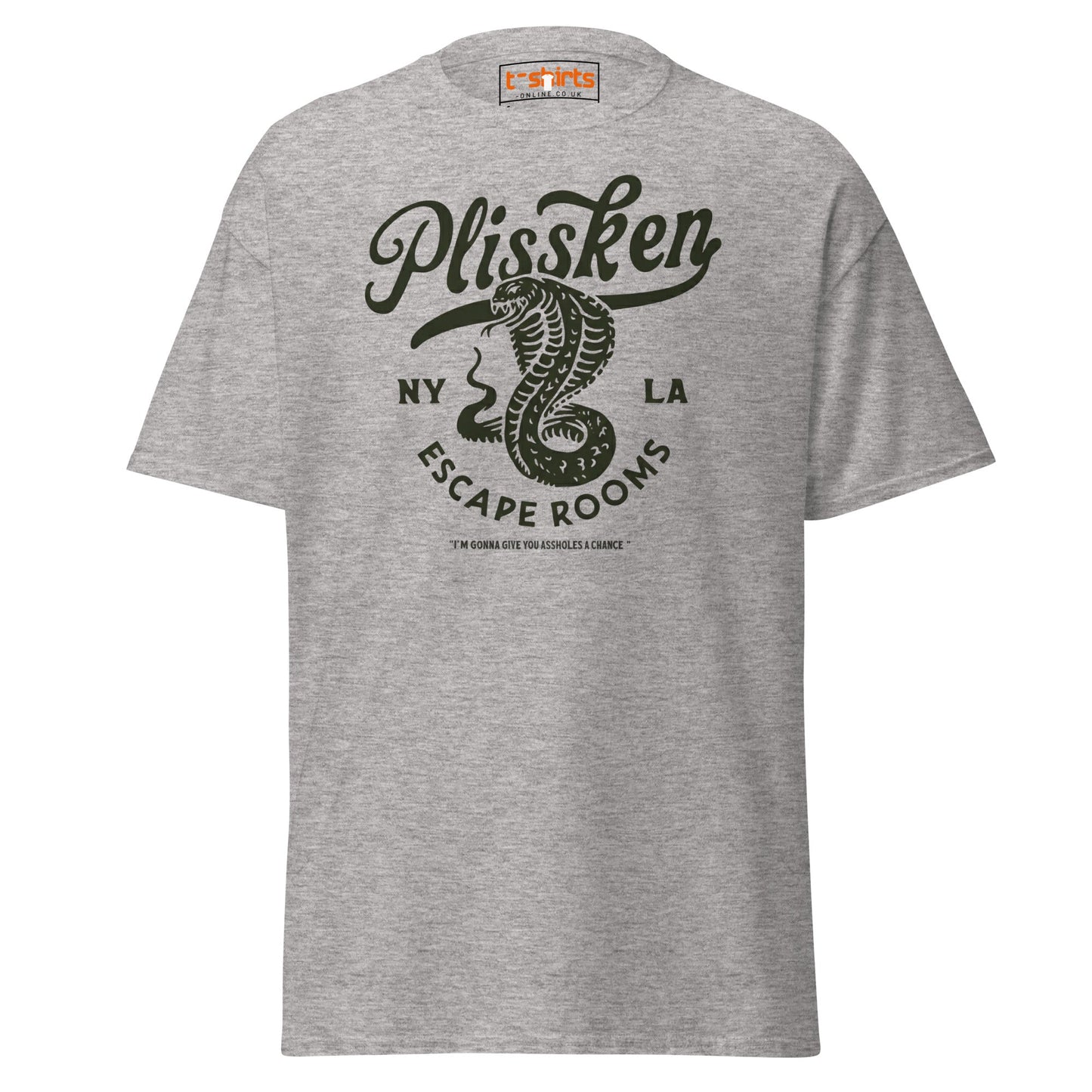 Plissken Escape Rooms T-Shirt | Retro Snake Design - Sport Grey - T-Shirts Online