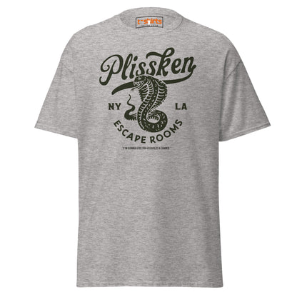 Plissken Escape Rooms T-Shirt | Retro Snake Design - Sport Grey - T-Shirts Online