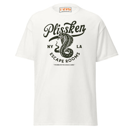 Plissken Escape Rooms T-Shirt | Retro Snake Design - White - T-Shirts Online