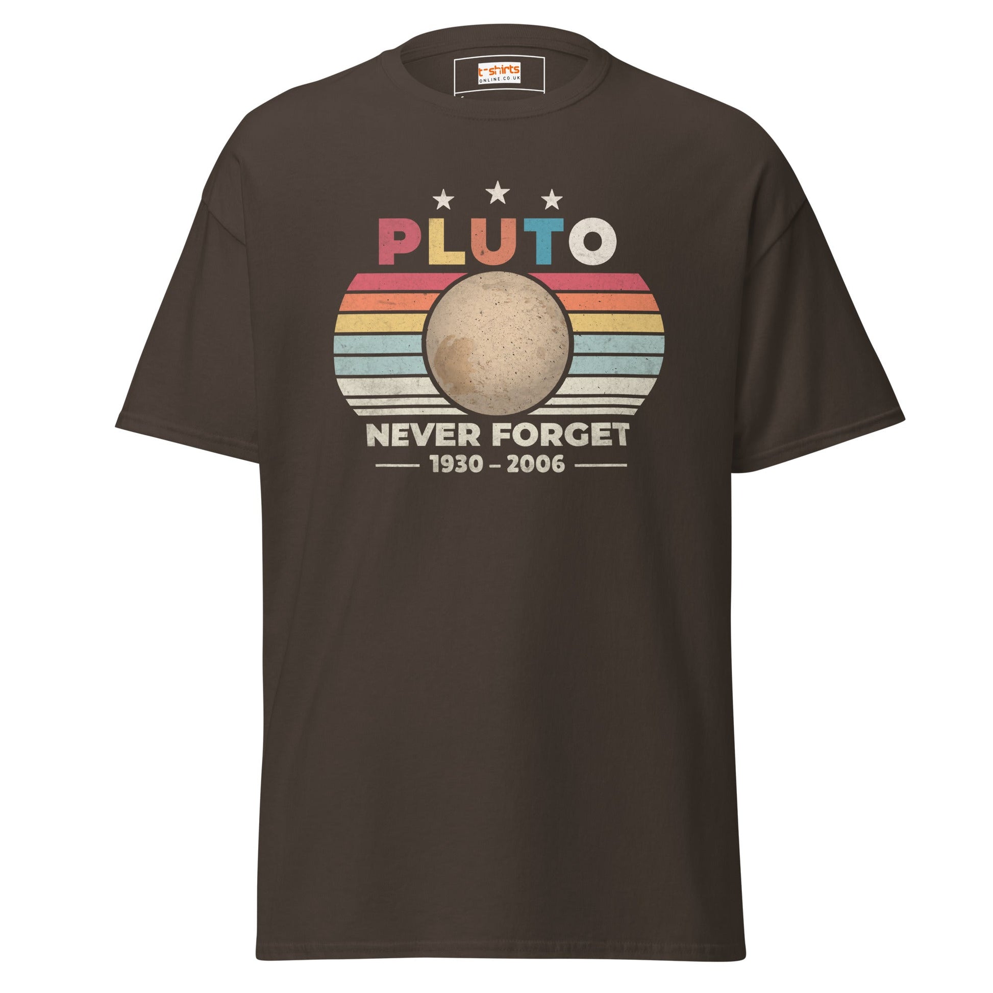 Pluto Never Forget T-Shirt | Graphic Space Tee - Dark Chocolate - T-Shirts Online