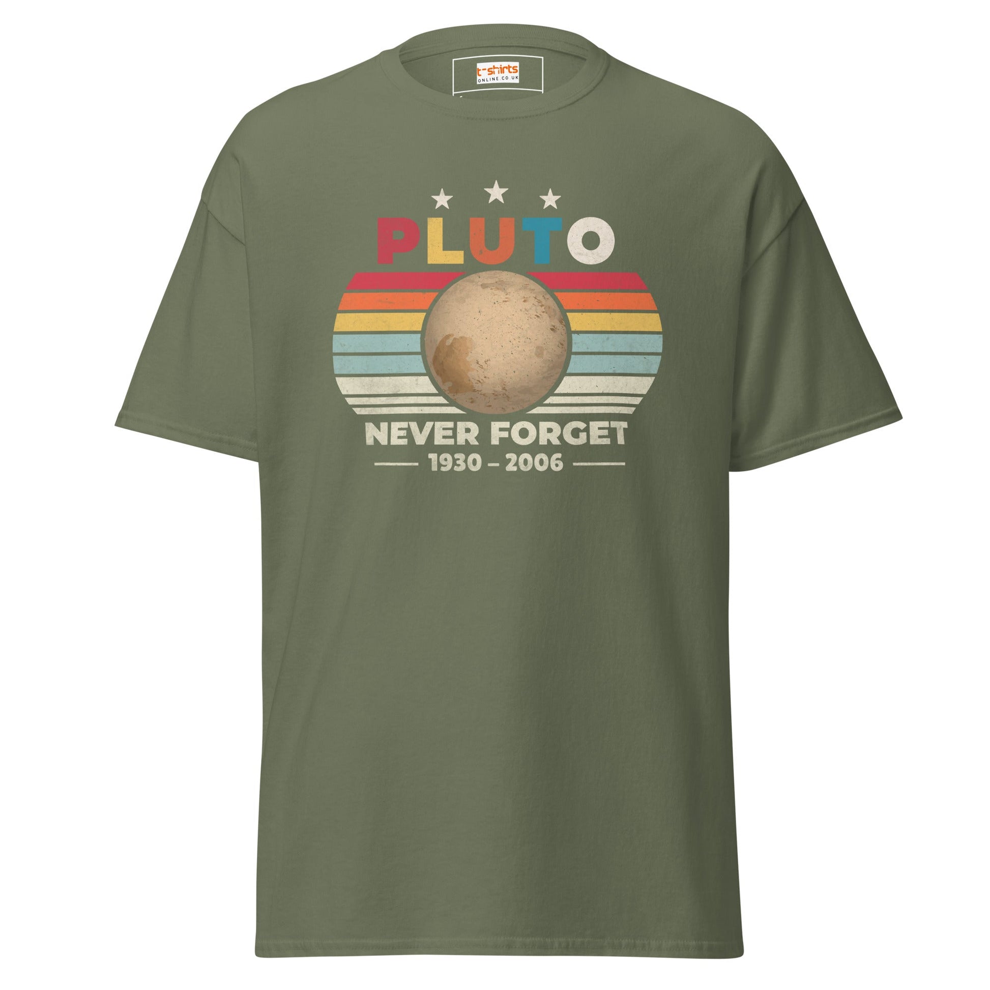 Pluto Never Forget T-Shirt | Graphic Space Tee - Military Green - T-Shirts Online