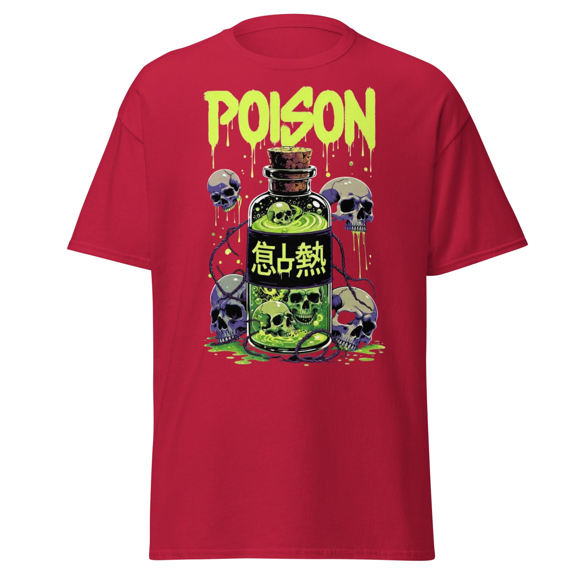 Poison Skull Toxic Bottle T-Shirt - Edgy Neon Graphic Tee - Cardinal - T-Shirts Online
