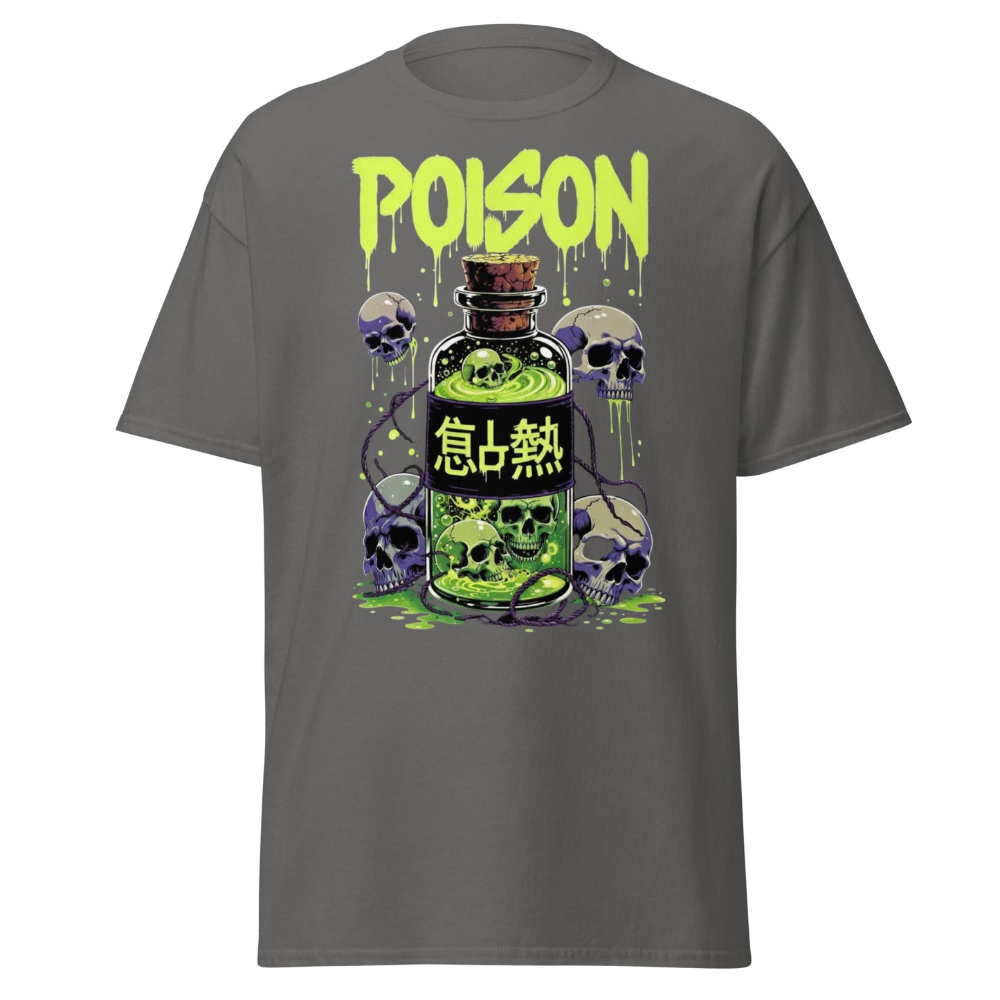 Poison Skull Toxic Bottle T-Shirt - Edgy Neon Graphic Tee - Charcoal - T-Shirts Online