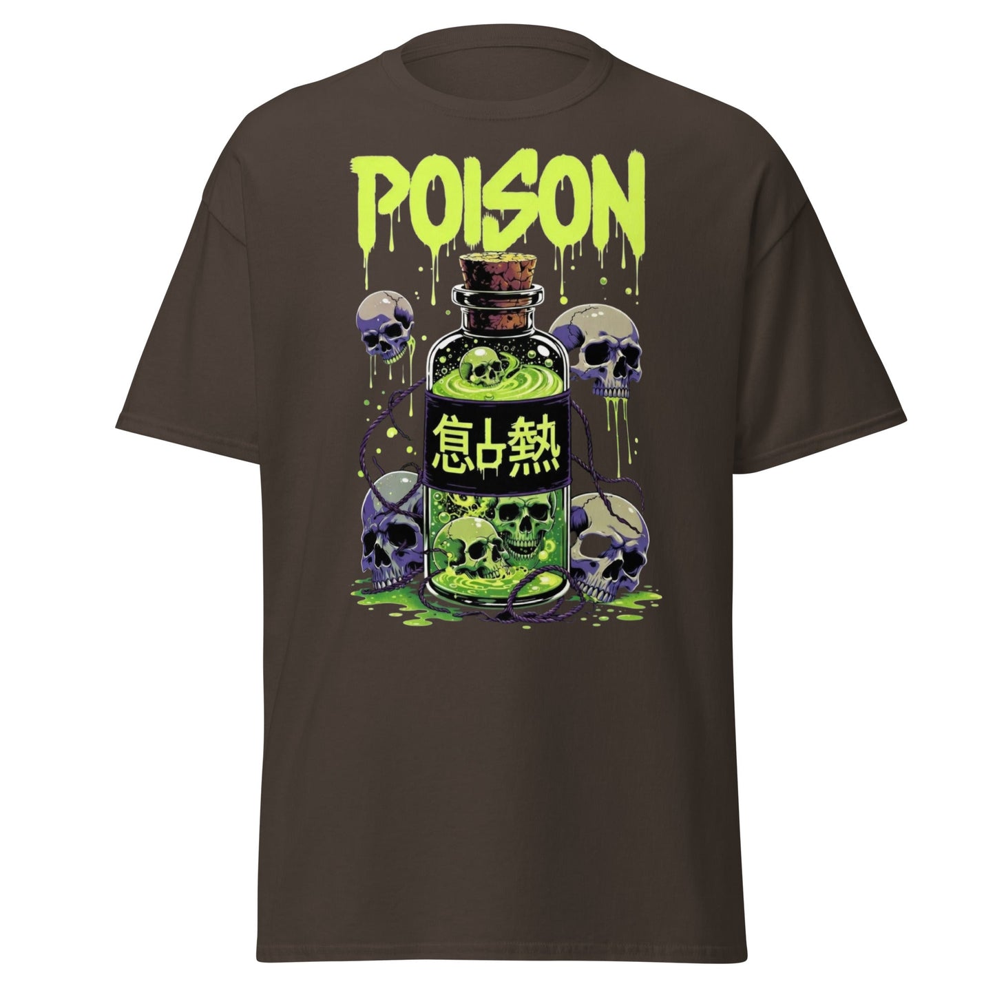 Poison Skull Toxic Bottle T-Shirt - Edgy Neon Graphic Tee - Dark Chocolate - T-Shirts Online