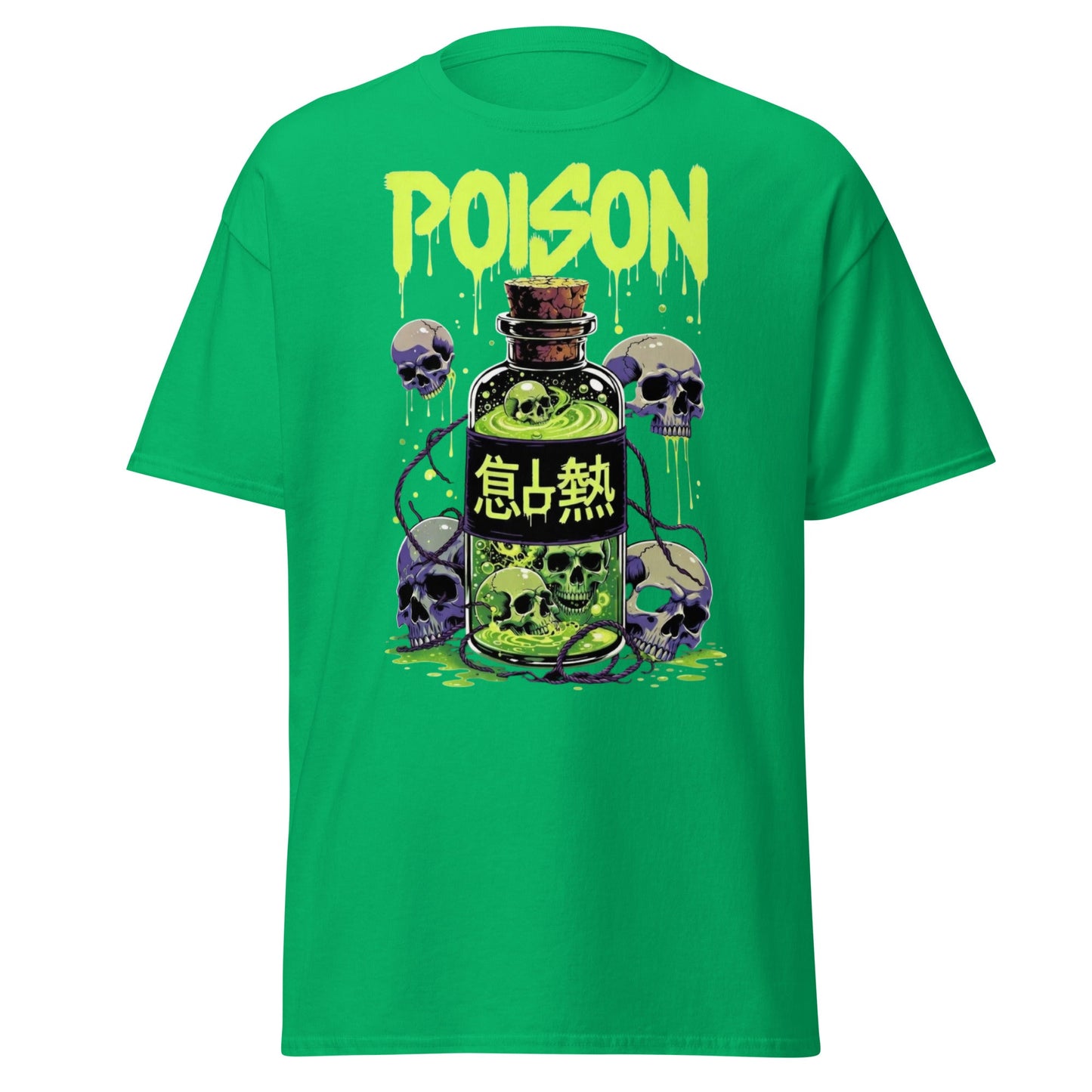 Poison Skull Toxic Bottle T-Shirt - Edgy Neon Graphic Tee - Irish Green - T-Shirts Online