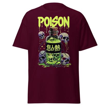Poison Skull Toxic Bottle T-Shirt - Edgy Neon Graphic Tee - Maroon - T-Shirts Online