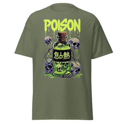 Poison Skull Toxic Bottle T-Shirt - Edgy Neon Graphic Tee - Military Green - T-Shirts Online