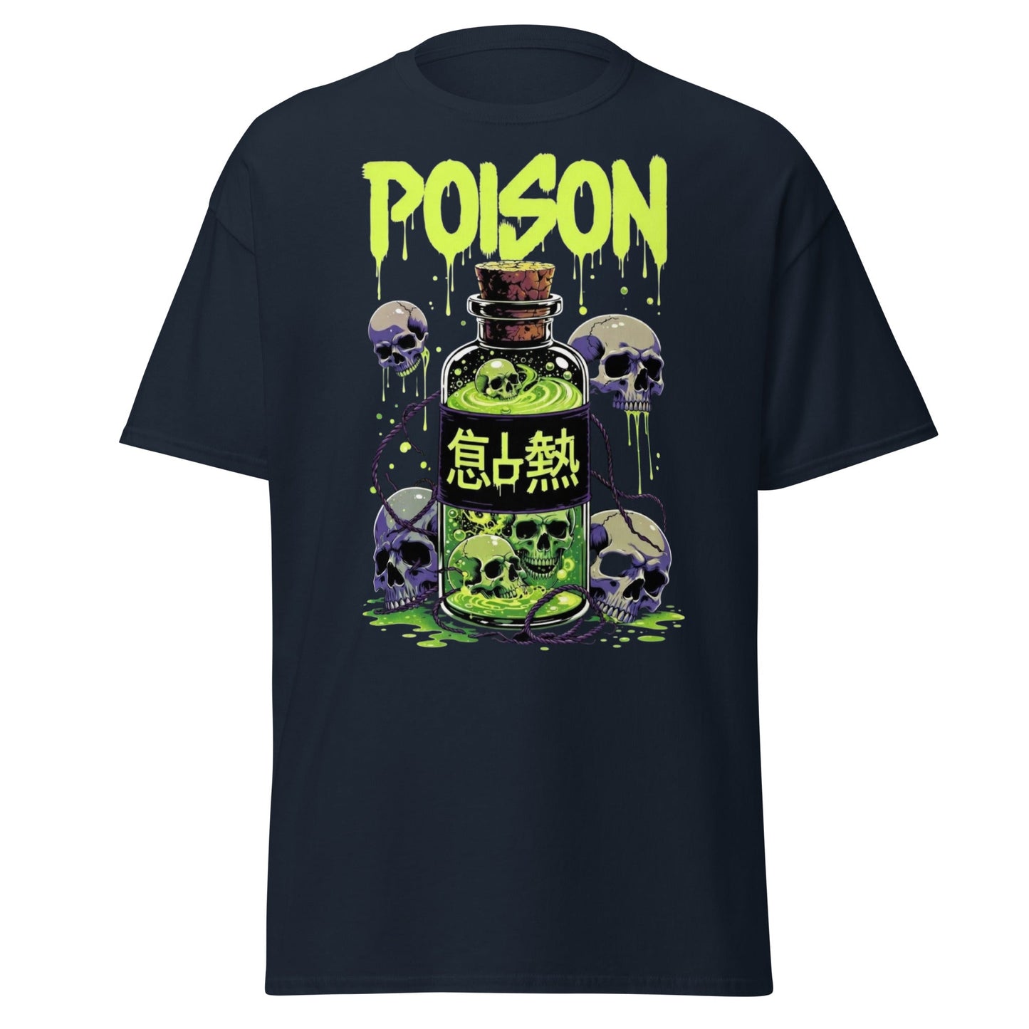 Poison Skull Toxic Bottle T-Shirt - Edgy Neon Graphic Tee - Navy - T-Shirts Online