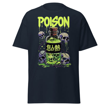 Poison Skull Toxic Bottle T-Shirt - Edgy Neon Graphic Tee - Navy - T-Shirts Online