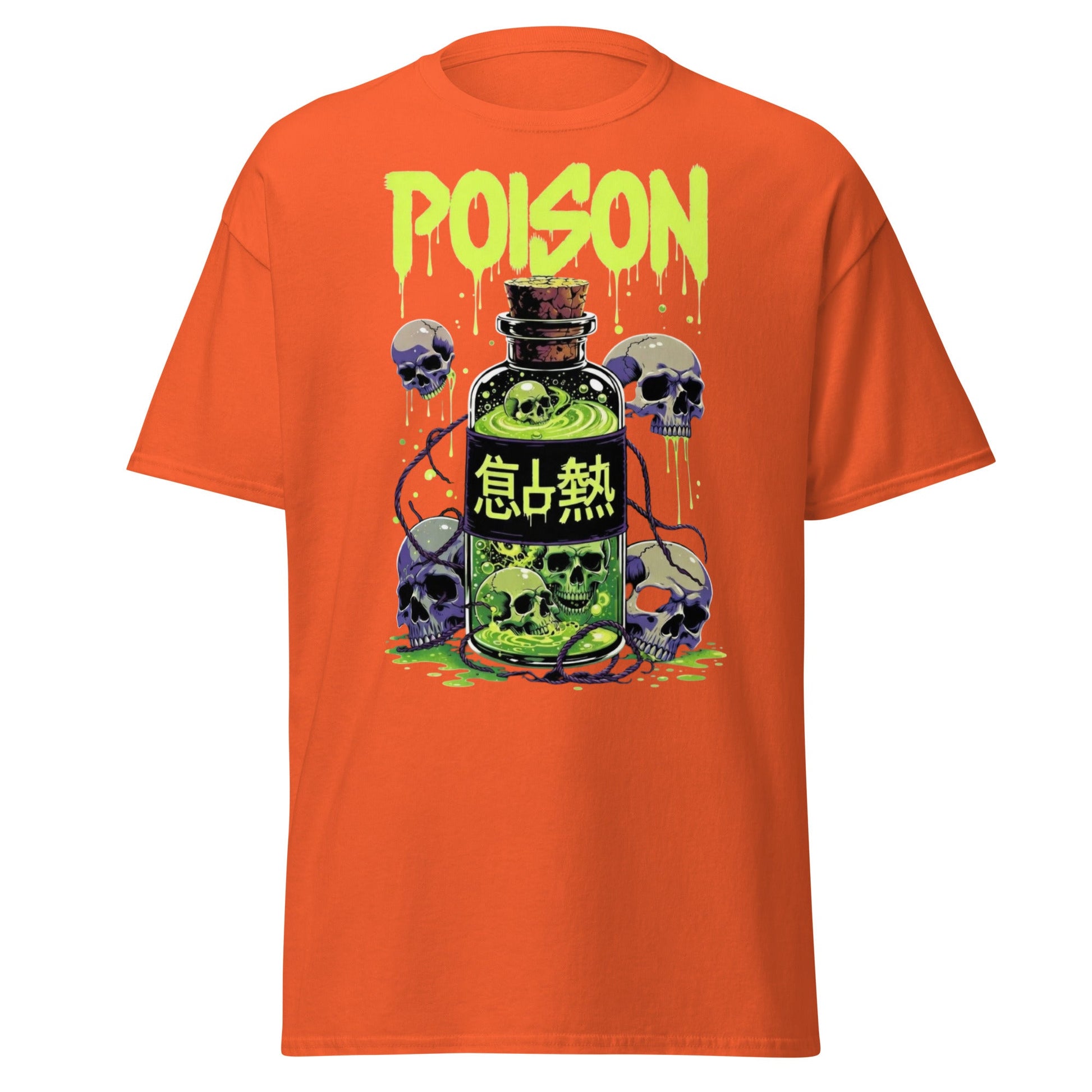 Poison Skull Toxic Bottle T-Shirt - Edgy Neon Graphic Tee - Orange - T-Shirts Online