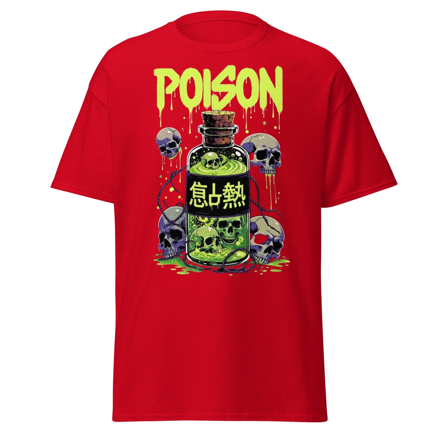 Poison Skull Toxic Bottle T-Shirt - Edgy Neon Graphic Tee - Red - T-Shirts Online