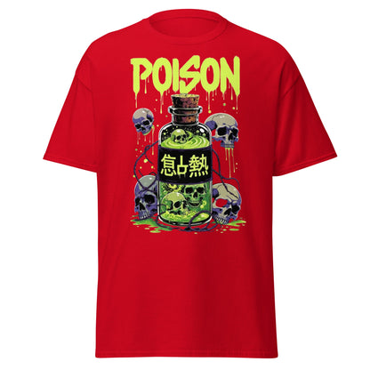 Poison Skull Toxic Bottle T-Shirt - Edgy Neon Graphic Tee - Red - T-Shirts Online