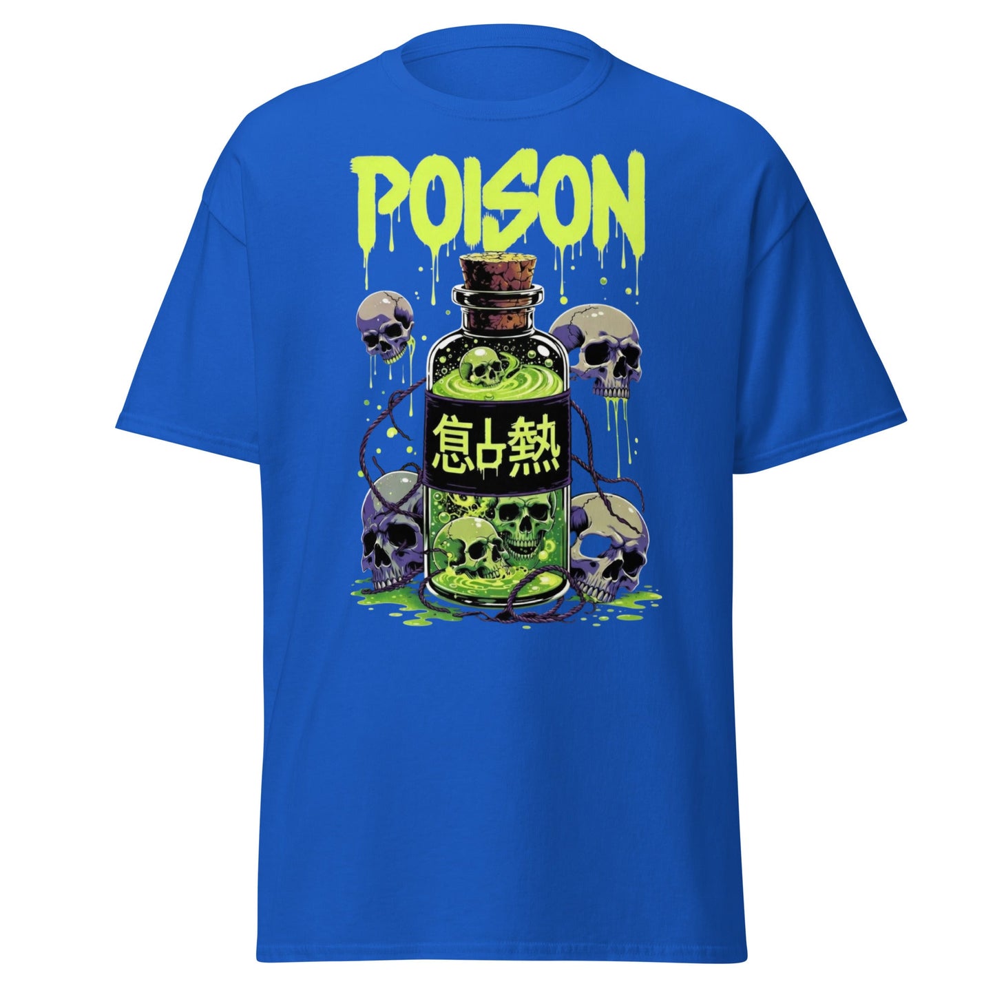 Poison Skull Toxic Bottle T-Shirt - Edgy Neon Graphic Tee - Royal - T-Shirts Online