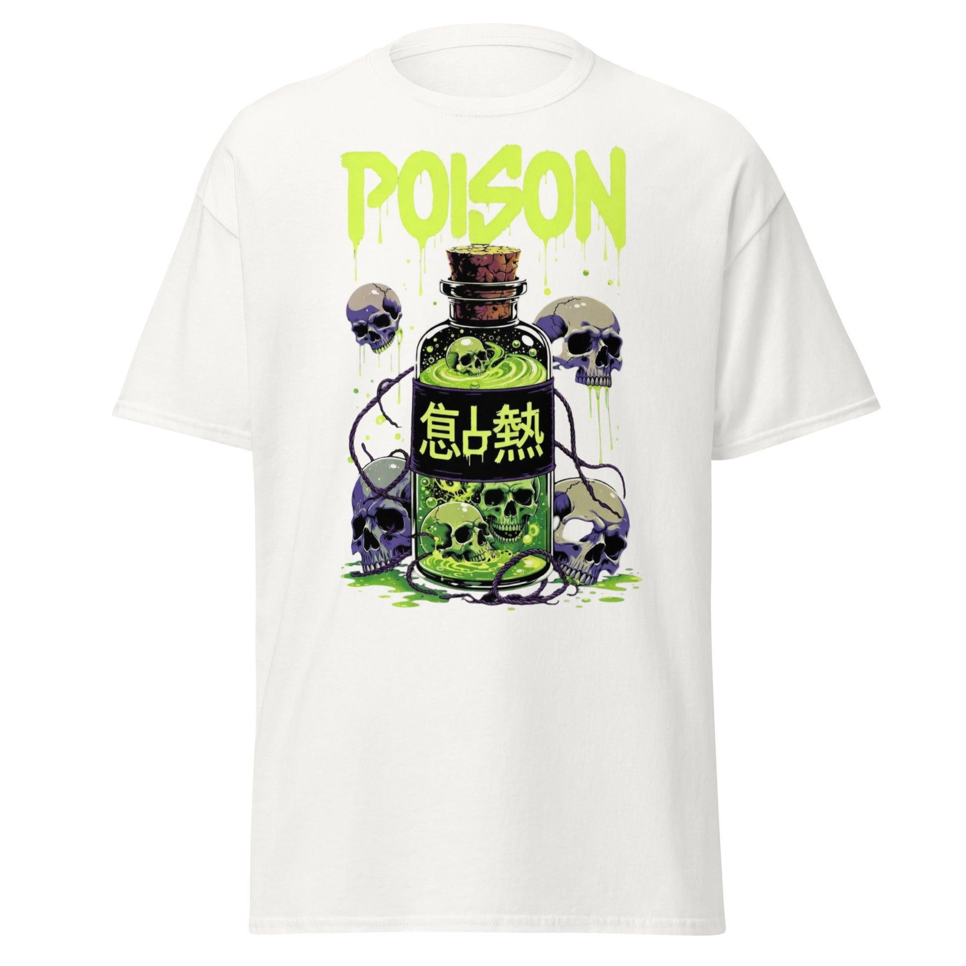 Poison Skull Toxic Bottle T-Shirt - Edgy Neon Graphic Tee - White - T-Shirts Online