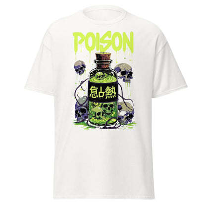 Poison Skull Toxic Bottle T-Shirt - Edgy Neon Graphic Tee - White - T-Shirts Online