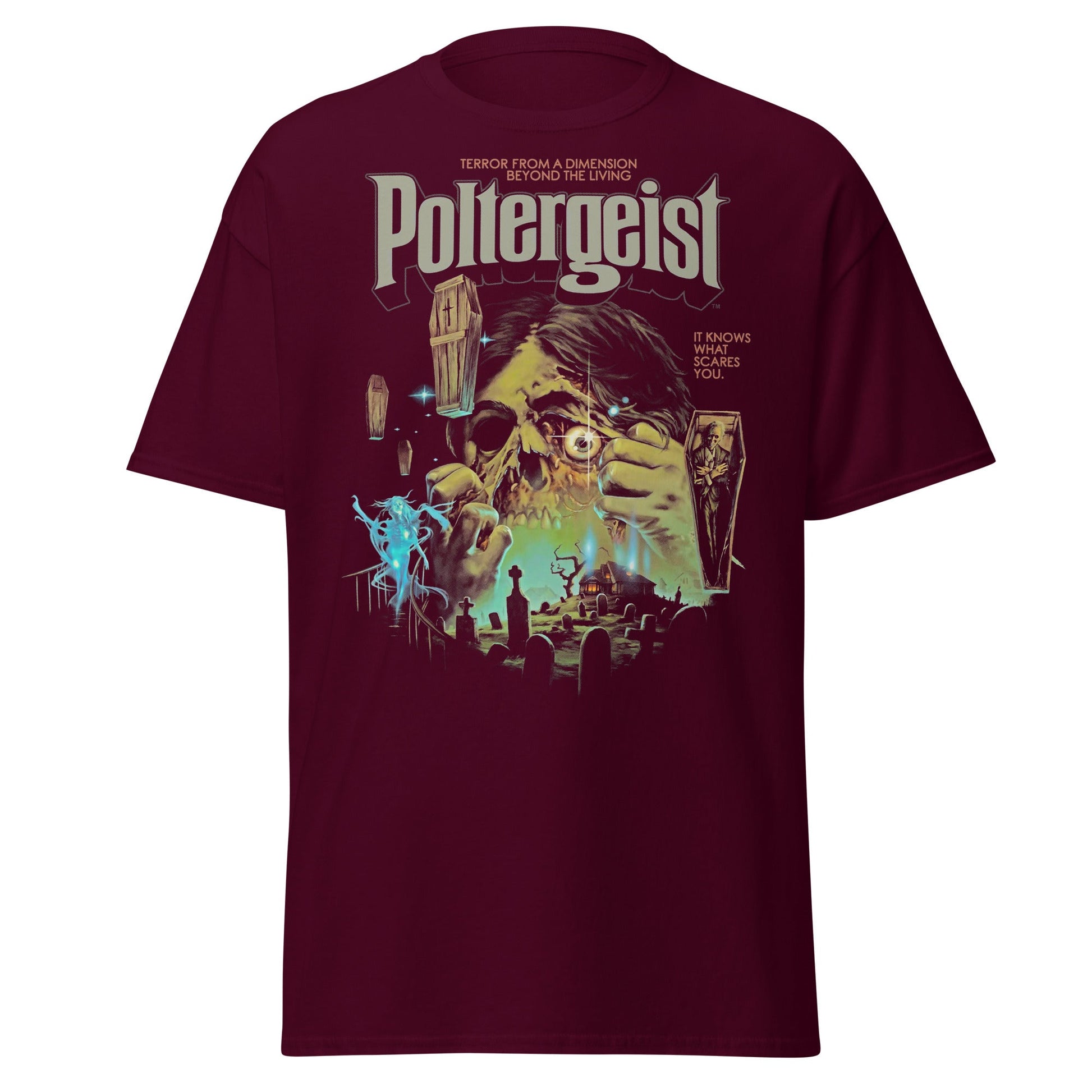 Poltergeist T-Shirt: Vintage Horror Graveyard Poster - Maroon - T-Shirts Online
