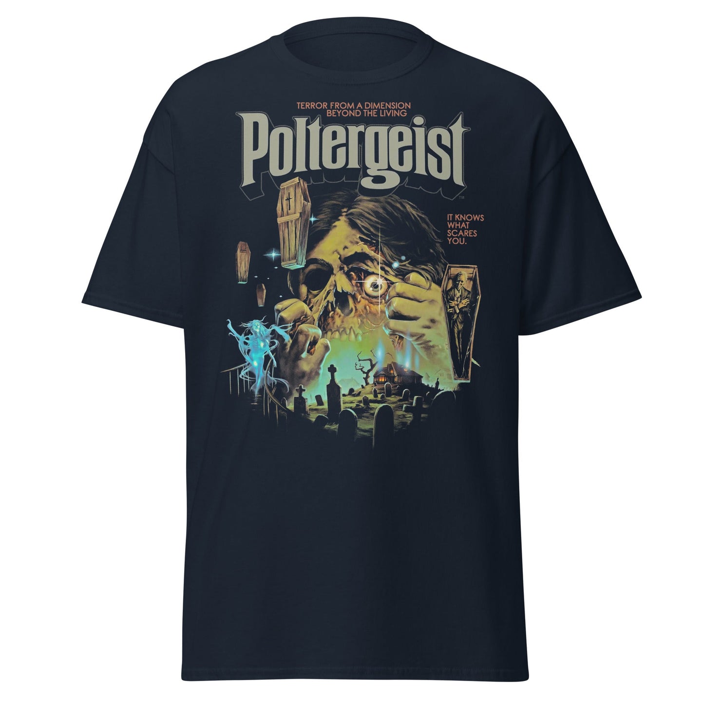 Poltergeist T-Shirt: Vintage Horror Graveyard Poster - Navy - T-Shirts Online