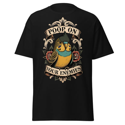 Poop On Your Enemies Budgie T-Shirt - Funny Bird Tattoo Tee - Black - T-Shirts Online