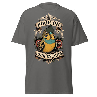 Poop On Your Enemies Budgie T-Shirt - Funny Bird Tattoo Tee - Charcoal - T-Shirts Online