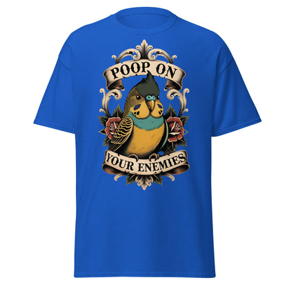 Poop On Your Enemies Budgie T-Shirt - Funny Bird Tattoo Tee - Royal - T-Shirts Online