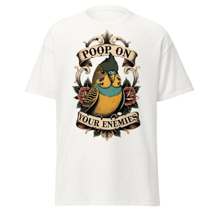 Poop On Your Enemies Budgie T-Shirt - Funny Bird Tattoo Tee - White - T-Shirts Online