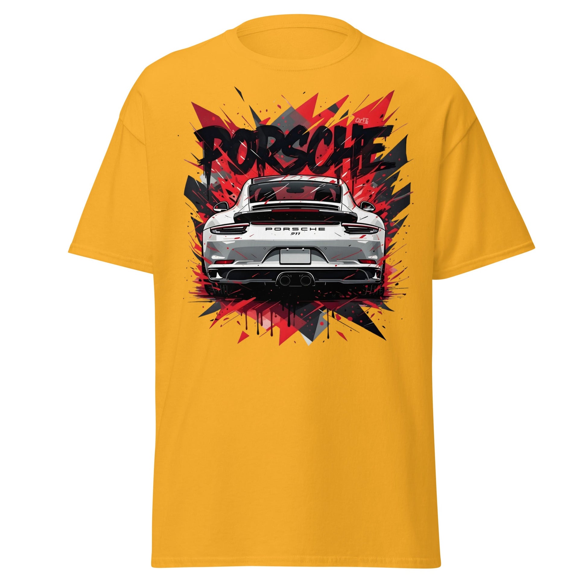 Porsche 911 Graphic Tee – Abstract Urban Automotive Shirt - Gold - T-Shirts Online
