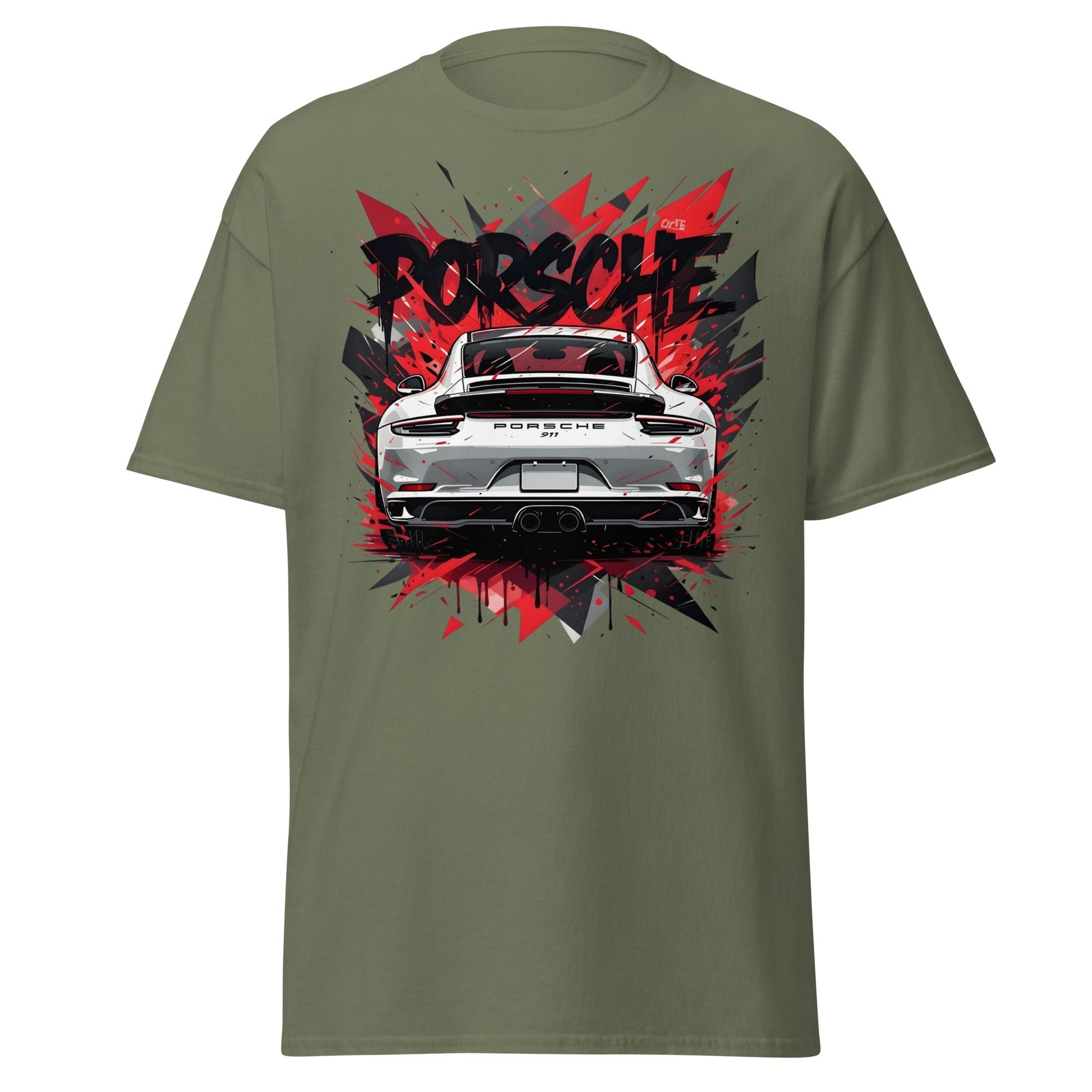 Porsche 911 Graphic Tee – Abstract Urban Automotive Shirt - Military Green - T-Shirts Online