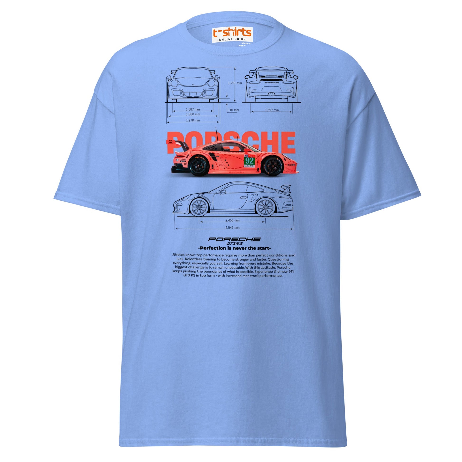 Porsche 911 GT3 RS T-Shirt | Racing Car Tee - Carolina Blue - T-Shirts Online