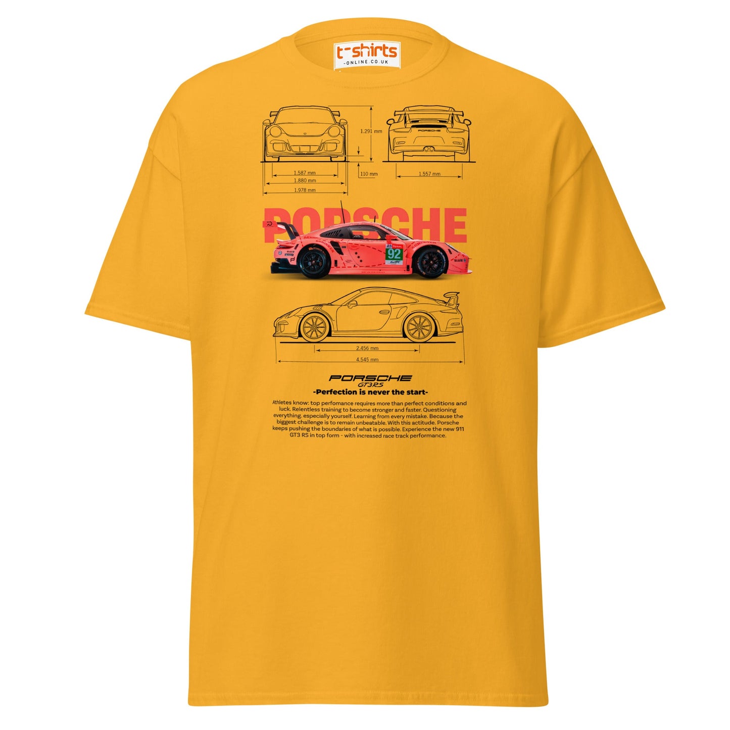 Porsche 911 GT3 RS T-Shirt | Racing Car Tee - Gold - T-Shirts Online