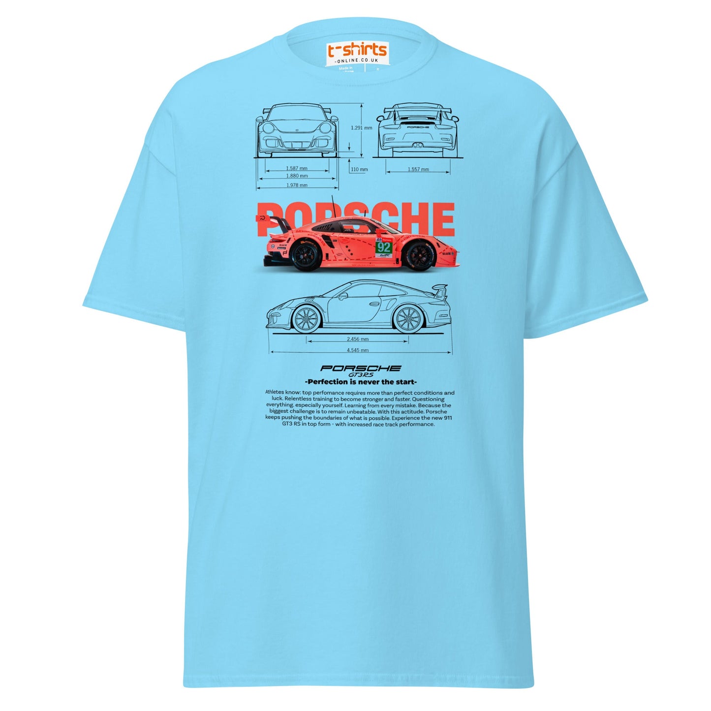 Porsche 911 GT3 RS T-Shirt | Racing Car Tee - Sky - T-Shirts Online