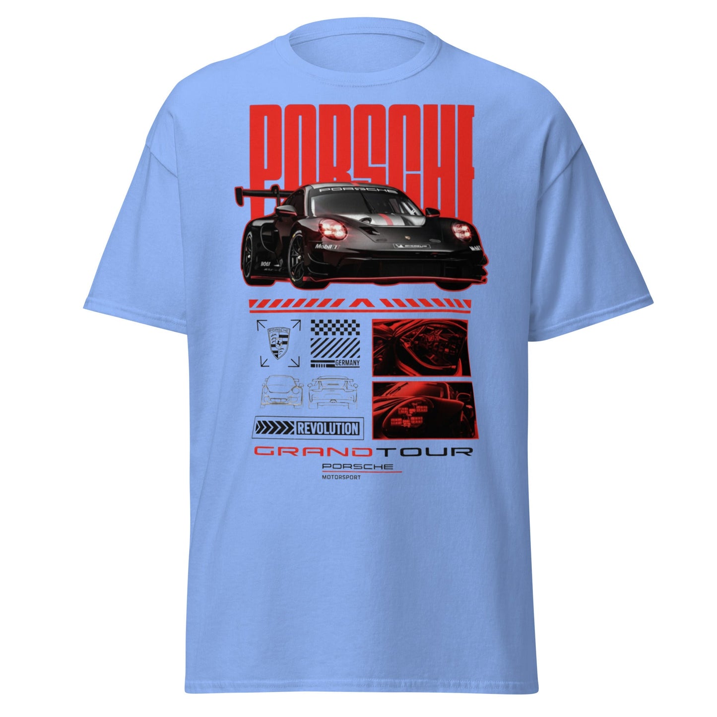Porsche Grand Tour T-Shirt - Motorsport Racing Tee - Carolina Blue - T-Shirts Online