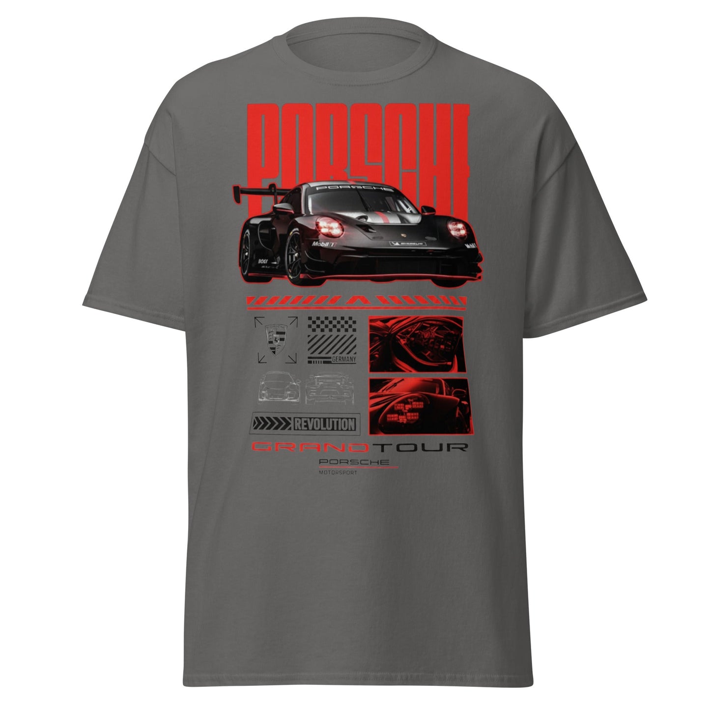 Porsche Grand Tour T-Shirt - Motorsport Racing Tee - Charcoal - T-Shirts Online
