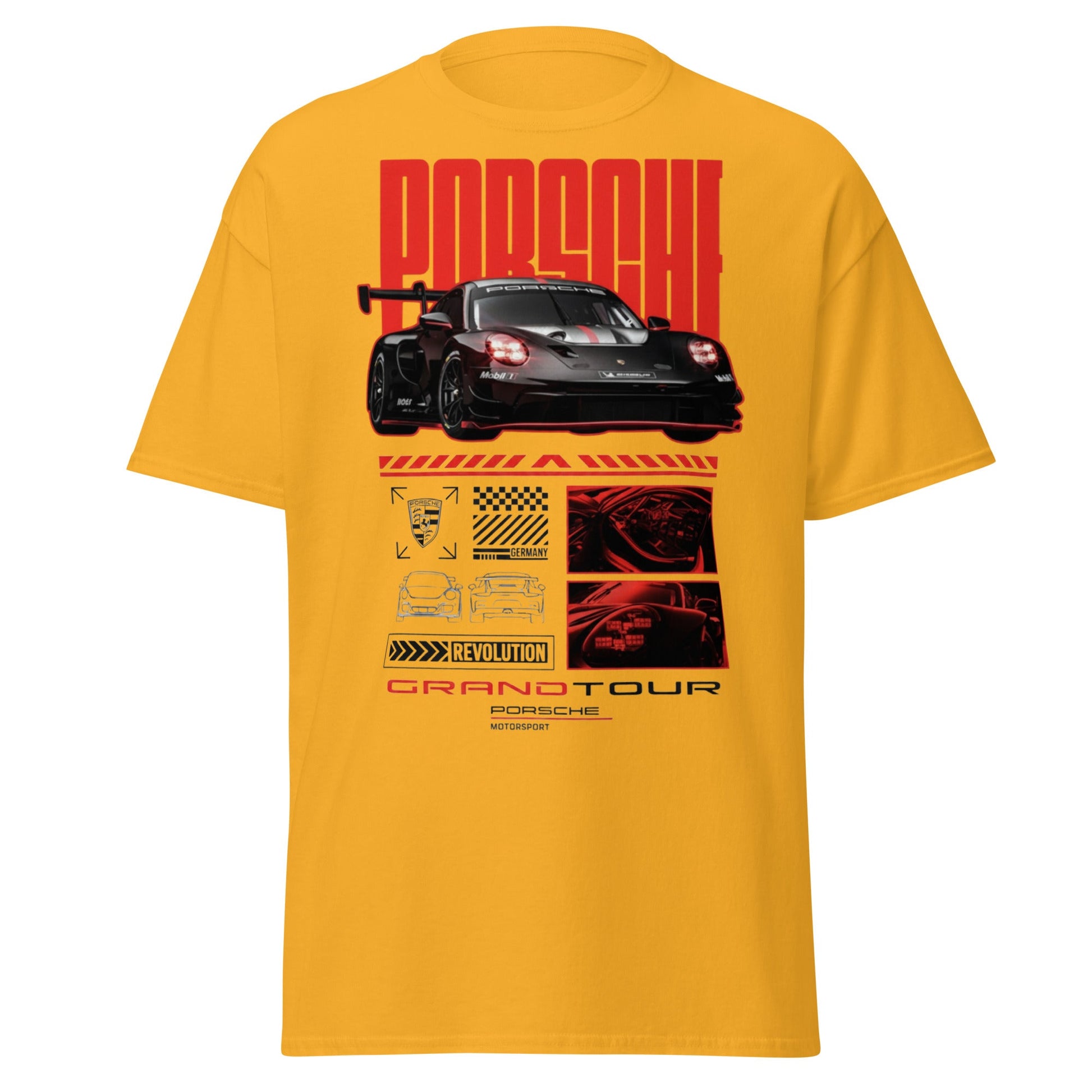 Porsche Grand Tour T-Shirt - Motorsport Racing Tee - Gold - T-Shirts Online