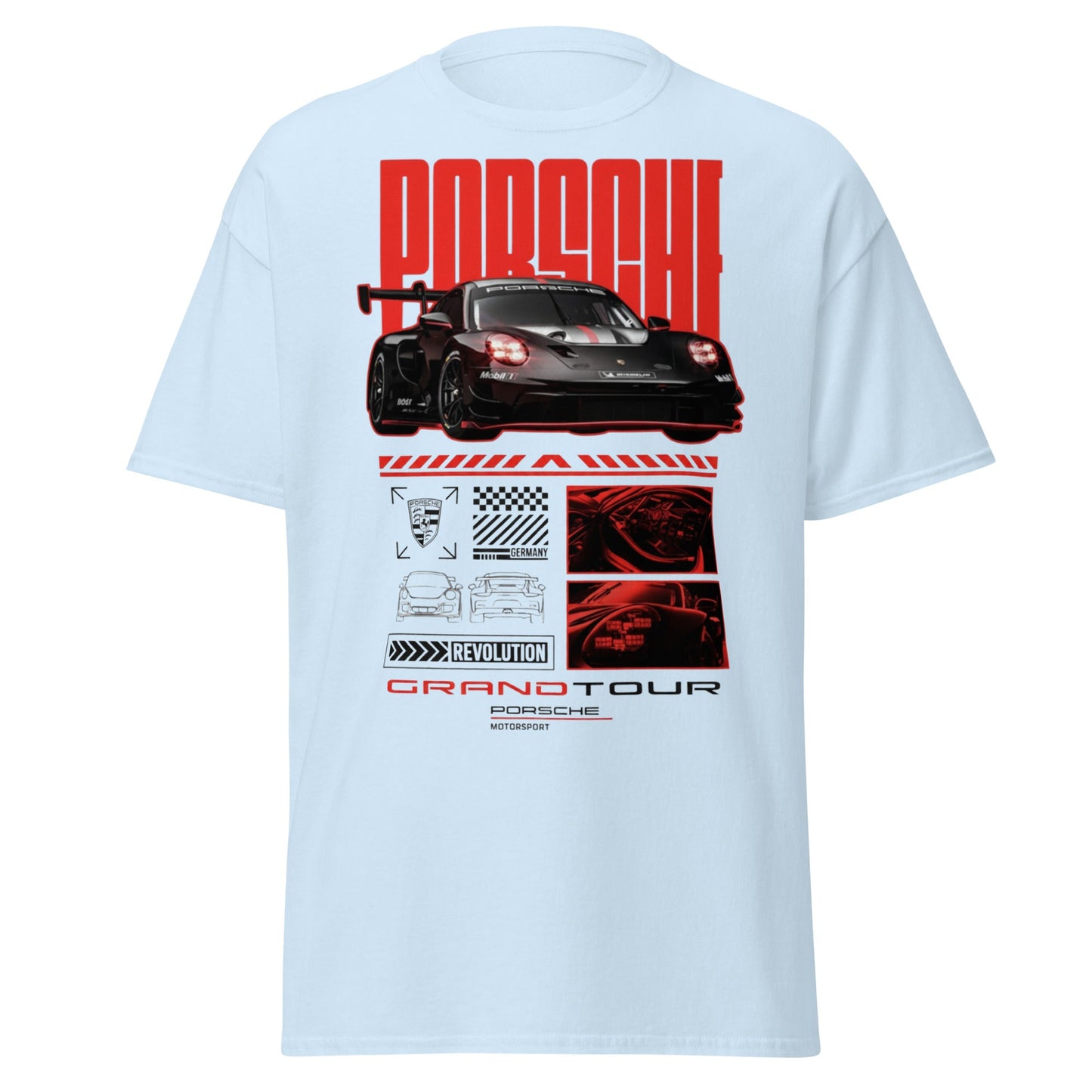 Porsche Grand Tour T-Shirt - Motorsport Racing Tee - Light Blue - T-Shirts Online