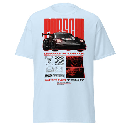Porsche Grand Tour T-Shirt - Motorsport Racing Tee - Light Blue - T-Shirts Online