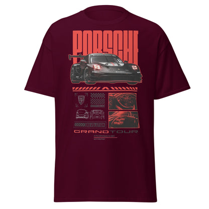 Porsche Grand Tour T-Shirt - Motorsport Racing Tee - Maroon - T-Shirts Online