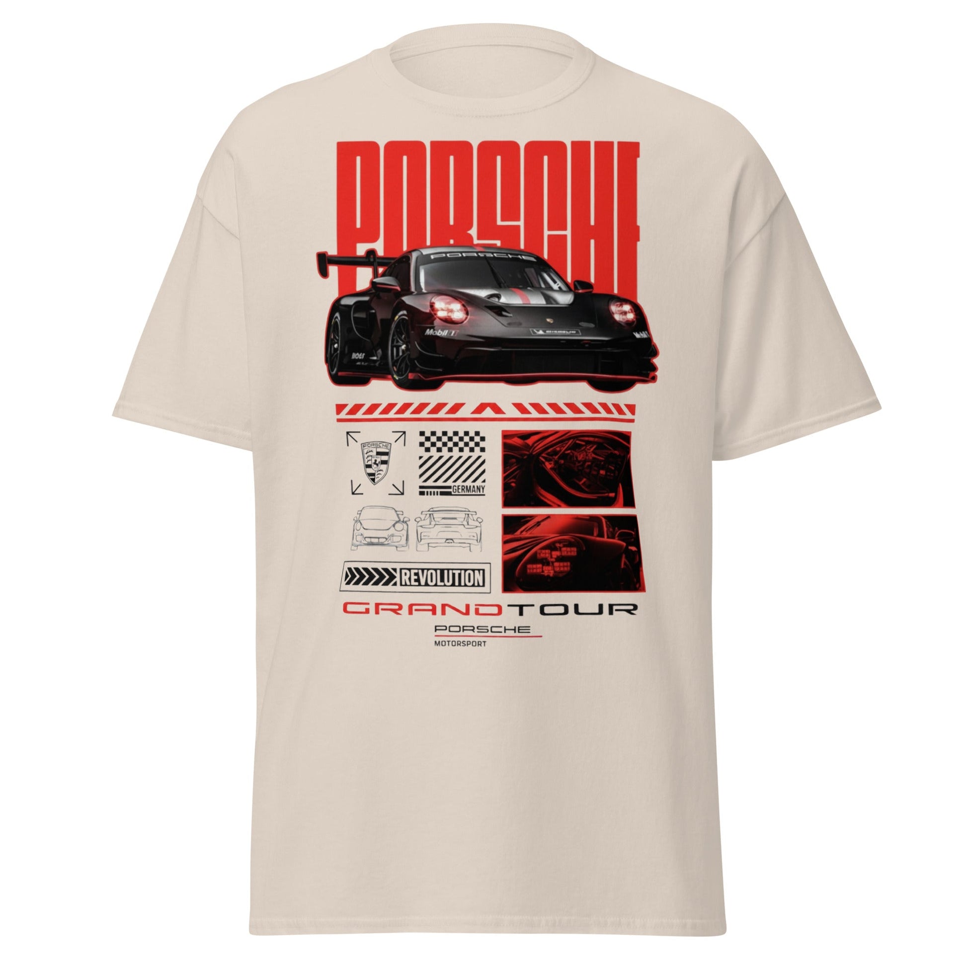 Porsche Grand Tour T-Shirt - Motorsport Racing Tee - Natural - T-Shirts Online