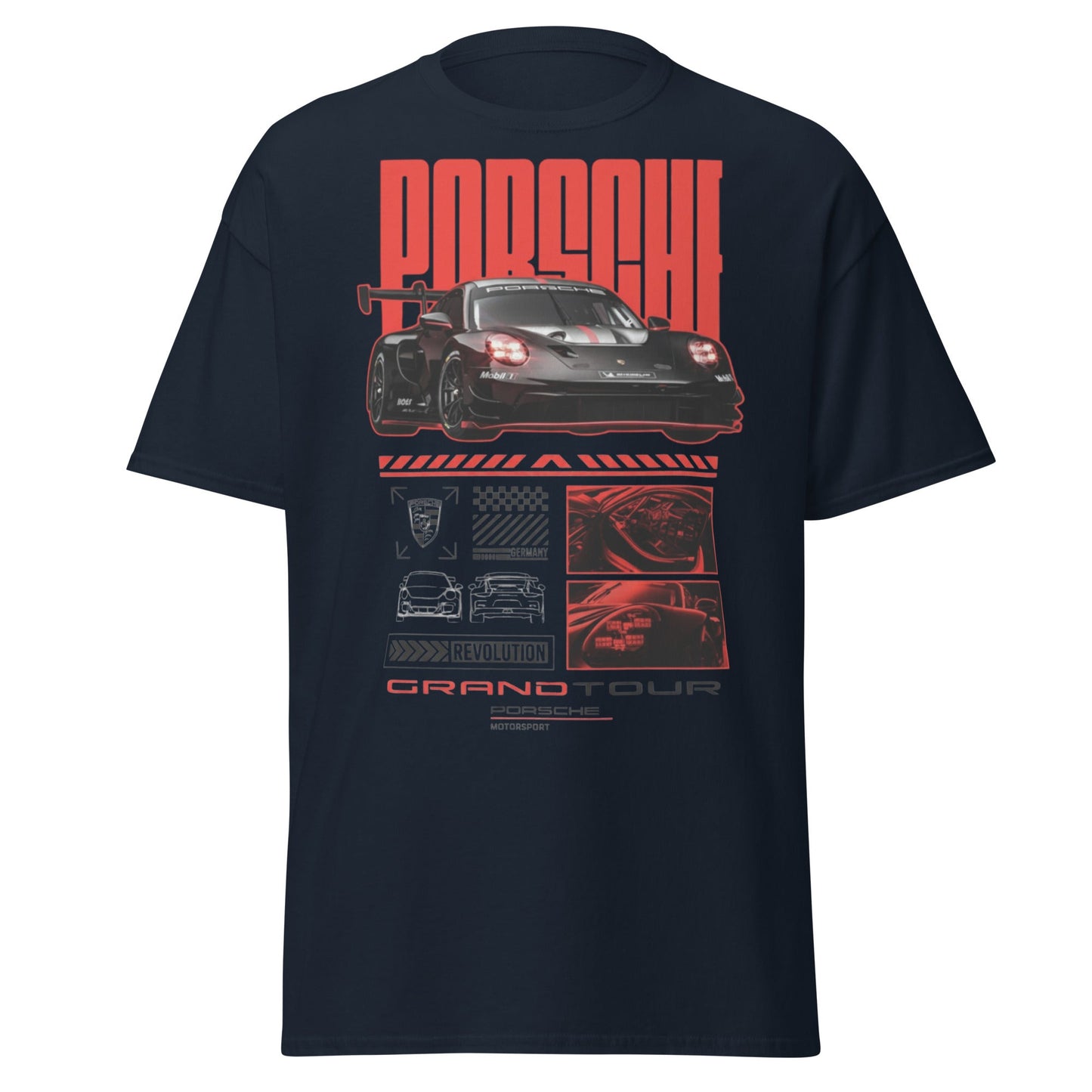 Porsche Grand Tour T-Shirt - Motorsport Racing Tee - Navy - T-Shirts Online