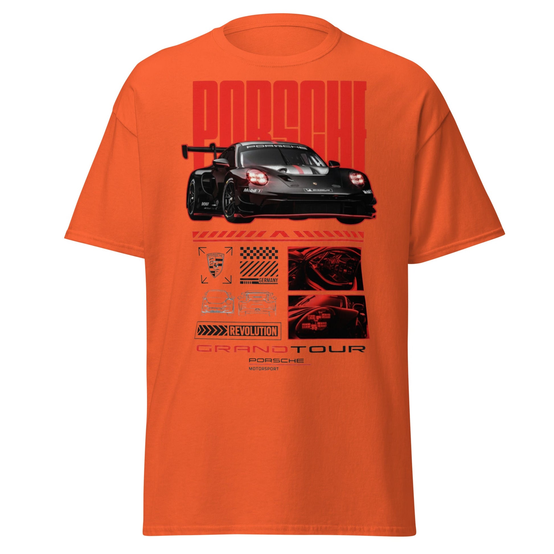 Porsche Grand Tour T-Shirt - Motorsport Racing Tee - Orange - T-Shirts Online