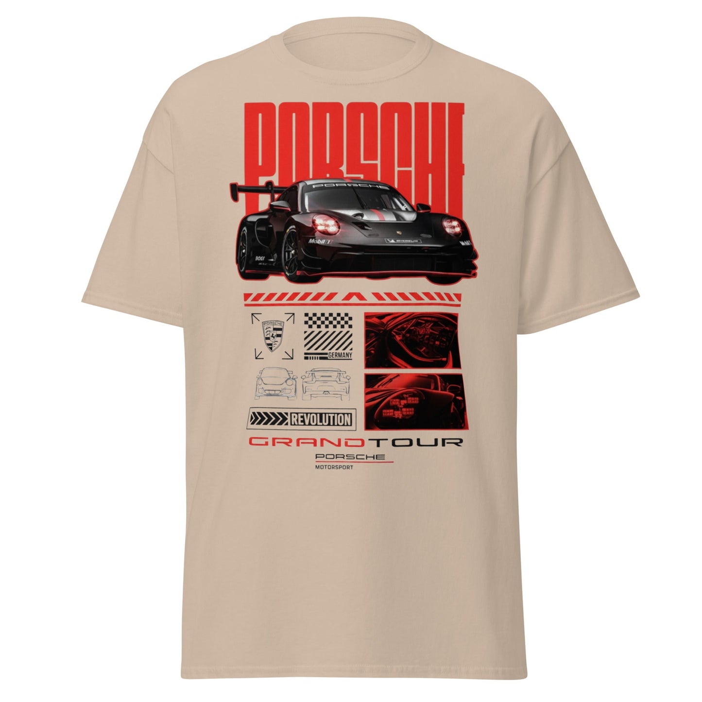 Porsche Grand Tour T-Shirt - Motorsport Racing Tee - Sand - T-Shirts Online